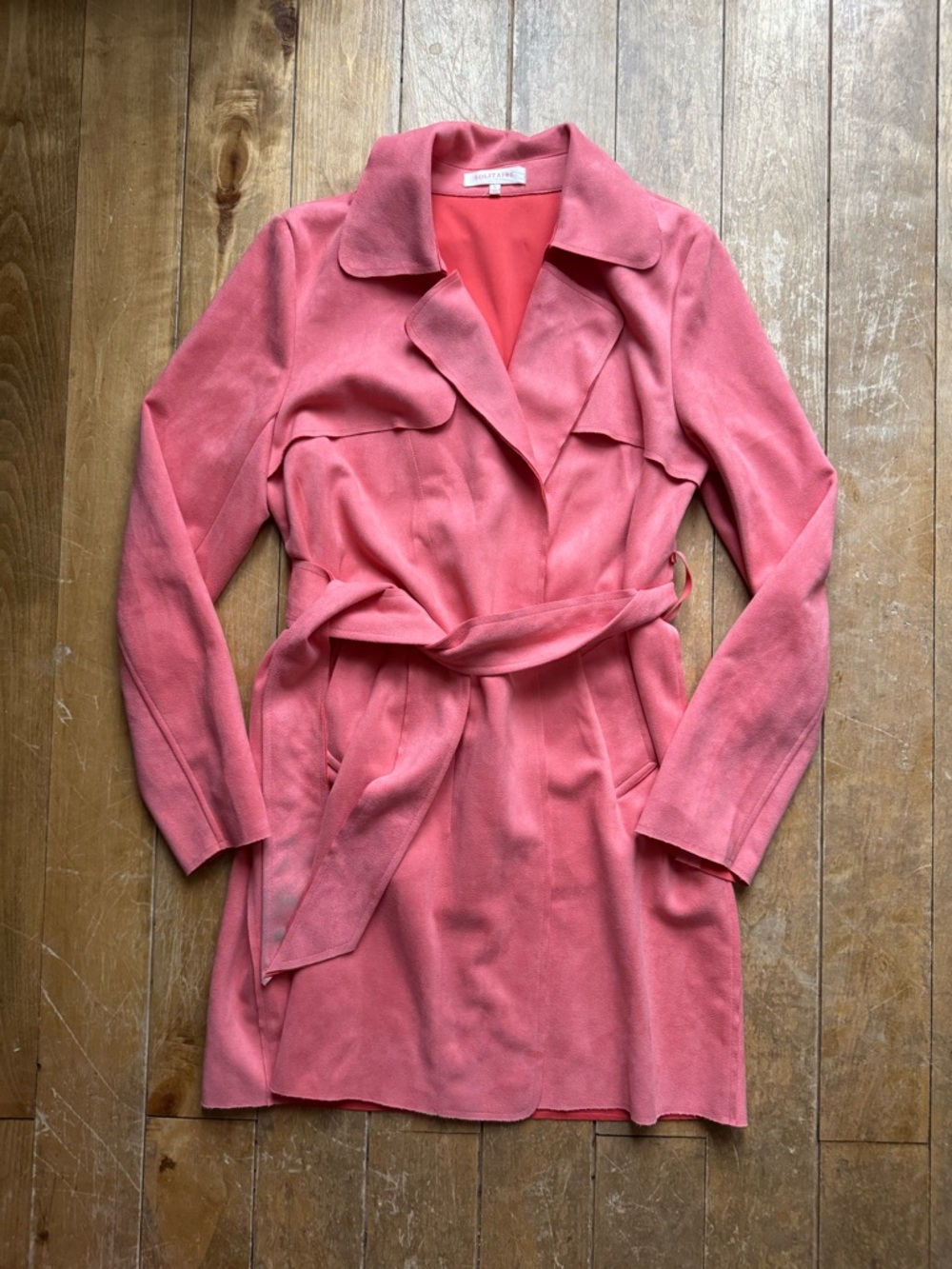 Women's Peach Trench Coat with Waist Tie Large